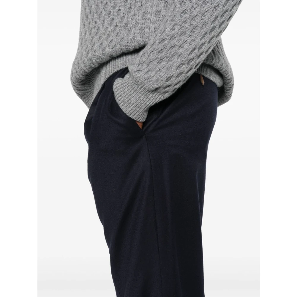 PT Torino Blauwe Wollen-Zijden Broek Blue Heren