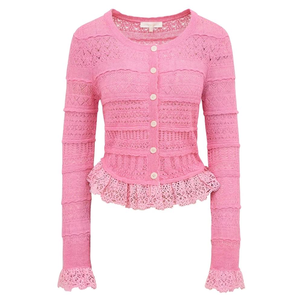 Loveshackfancy Broderad Spets Crop Cardigan - Petunia Pink, Dam