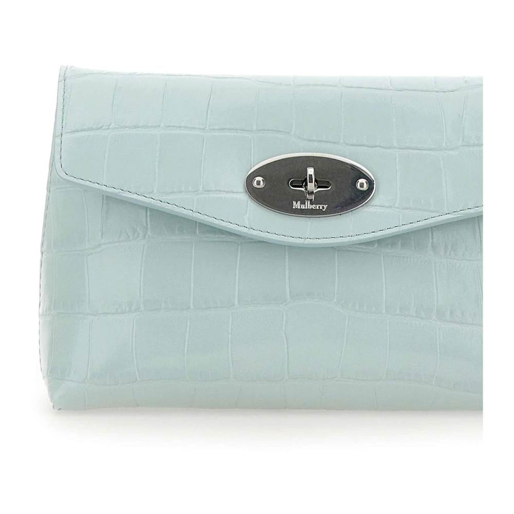 Mulberry Blauwe Krokodillenprint Leren Clutch Tas Blue Dames
