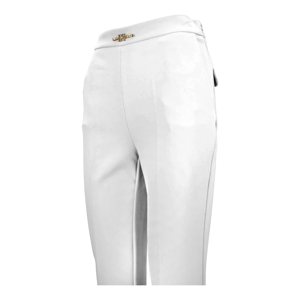 Elisabetta Franchi Gouden Metalen Detail Rits Haak Broek White Dames