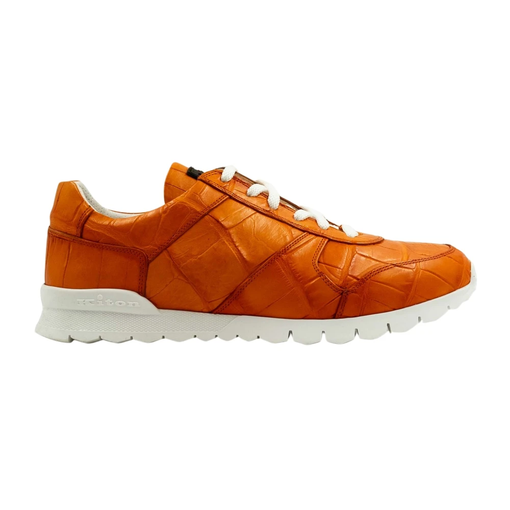 Kiton Ussa077N0010202005 Leren Crocodilesneakers Heren Schoenen Oranje