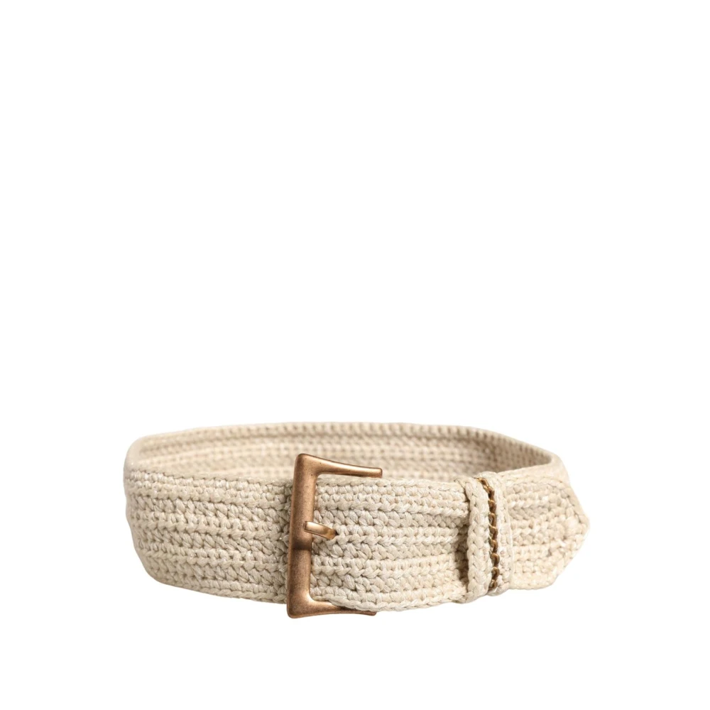 Ermanno Scervino Women's Beige Woven Vintage Metal Buckle Waist Belt