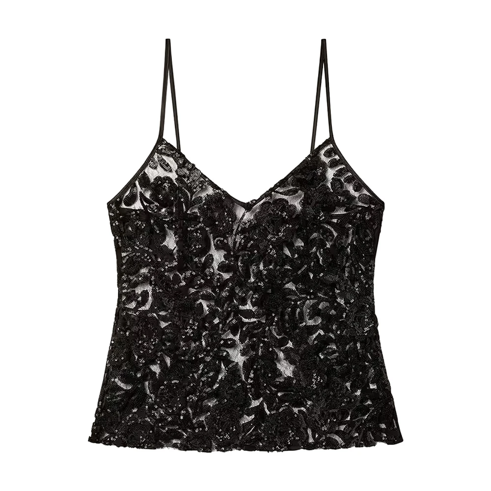 Golden Goose Women's Black Sleeveless Tops, M, Sleeveless Embroidered Top