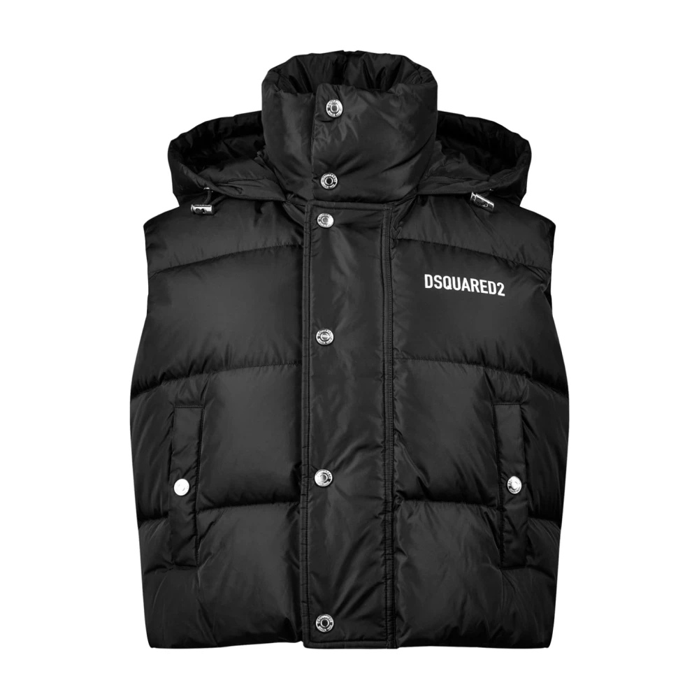 Dsquared2 Donsvest Jas Zwart Rits Logo Black Dames