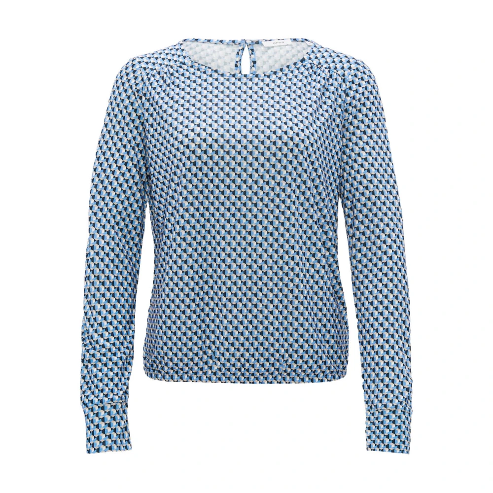 Opus Abstracte korte mouw top Blue Dames