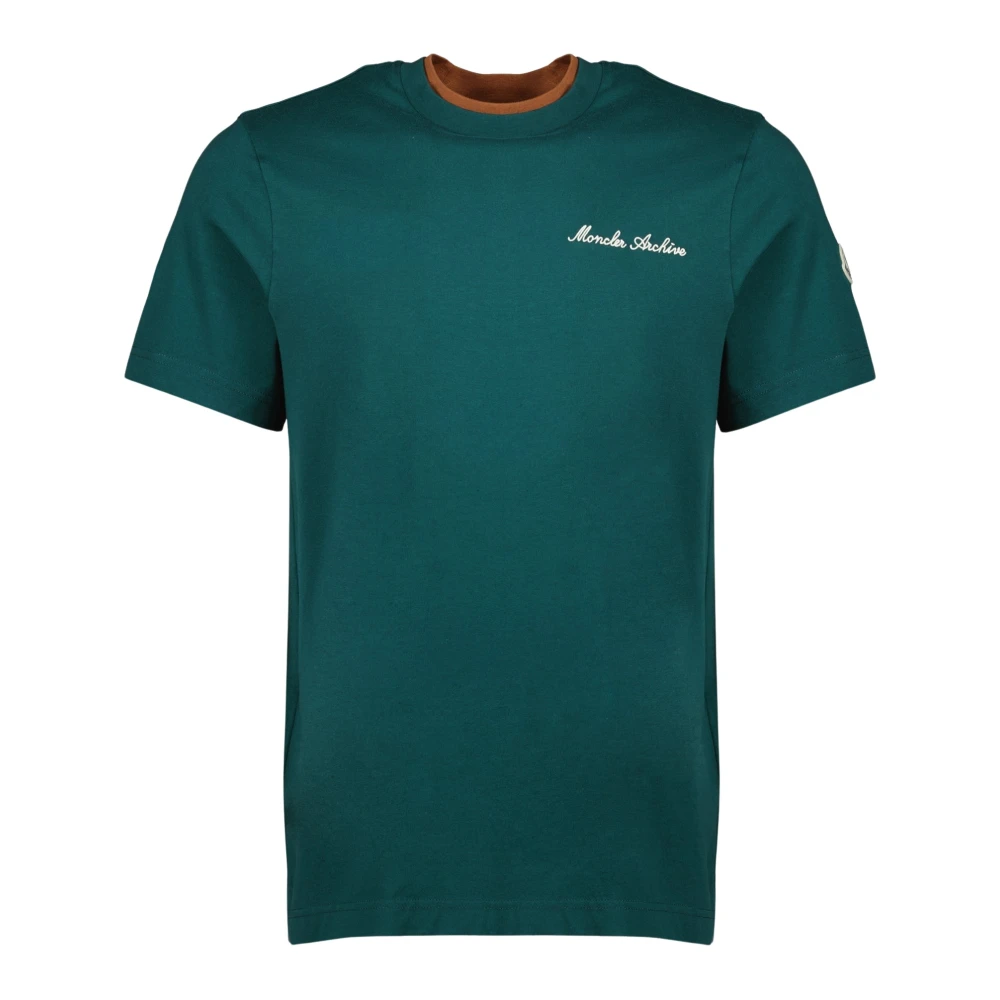Moncler Green T-Shirts, Male, L, Embroidered Logo Short Sleeve T-Shirt