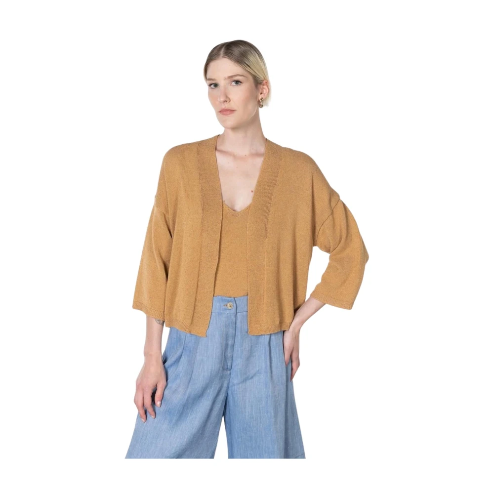 Kaos Beige Stickad Cardigan
