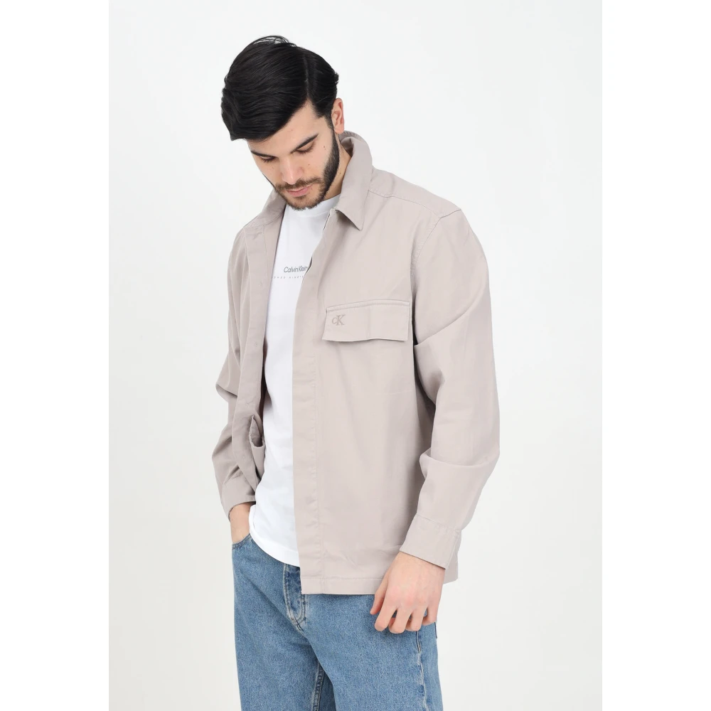 Calvin Klein Jeans Beige Overhemd Lange Mouwen Minimalistisch Ontwerp Beige Heren