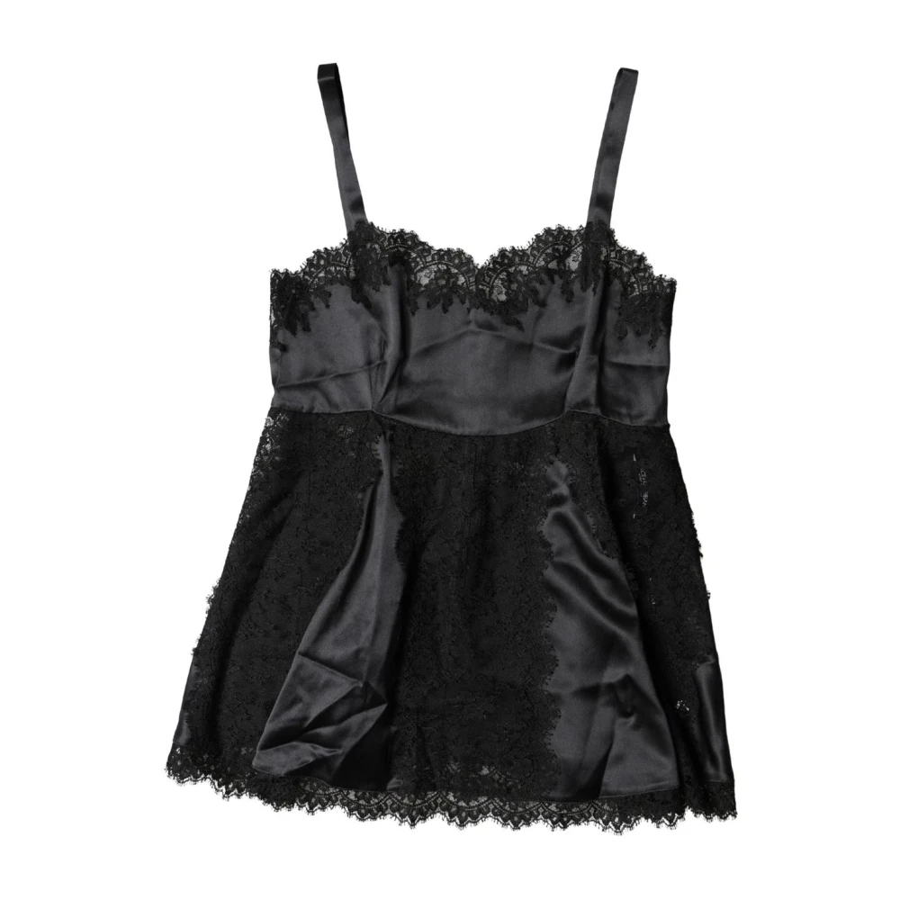 Dolce & Gabbana Women's Black Silk Lace Trim Lingerie Top