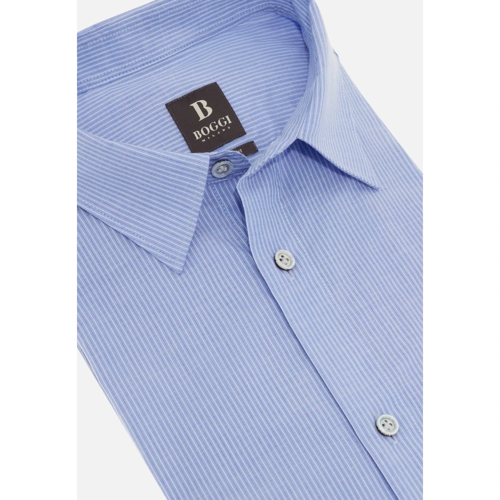 Boggi Milano Regular gestreept overhemd van poplin katoen Blue Heren