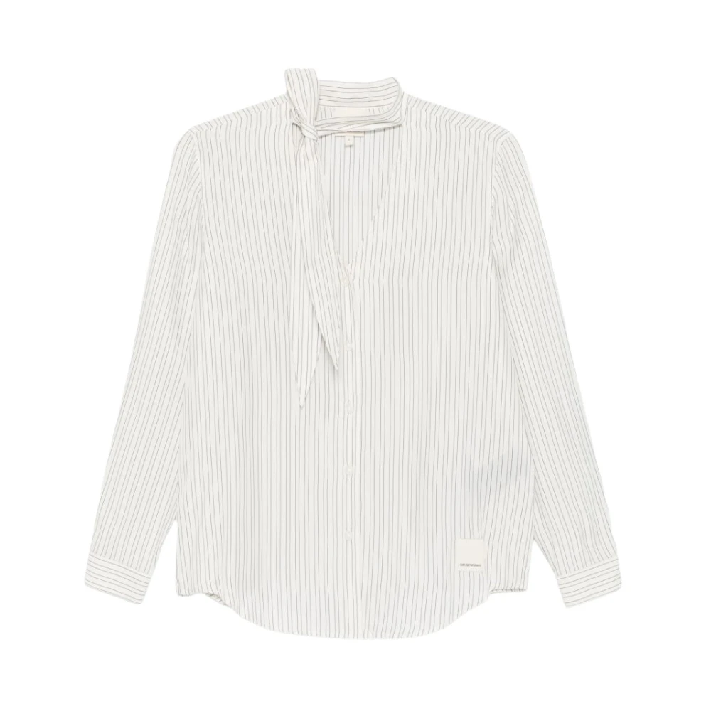 Emporio Armani Women's White Eagle Club Cupro Blend Scarf Collar Shirt