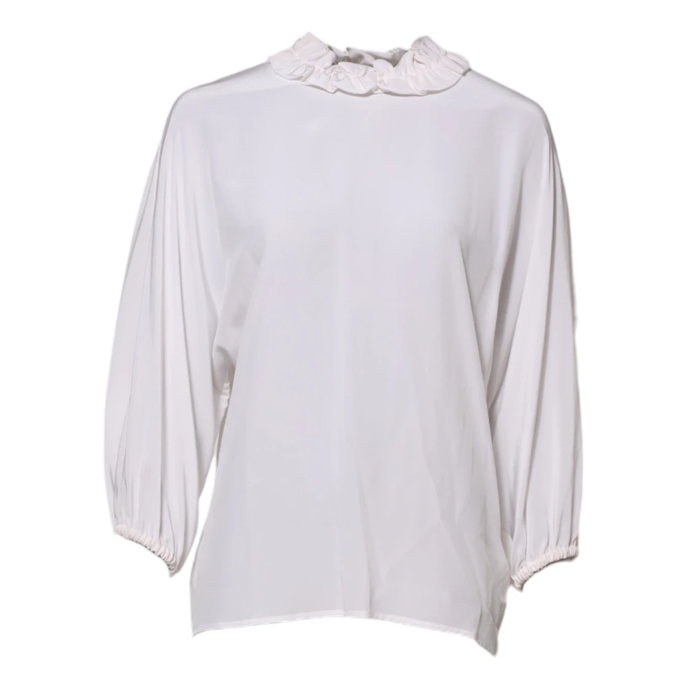 Dolce & Gabbana Donna Bianco Blusa Con Volant E Fiocco Al Collo