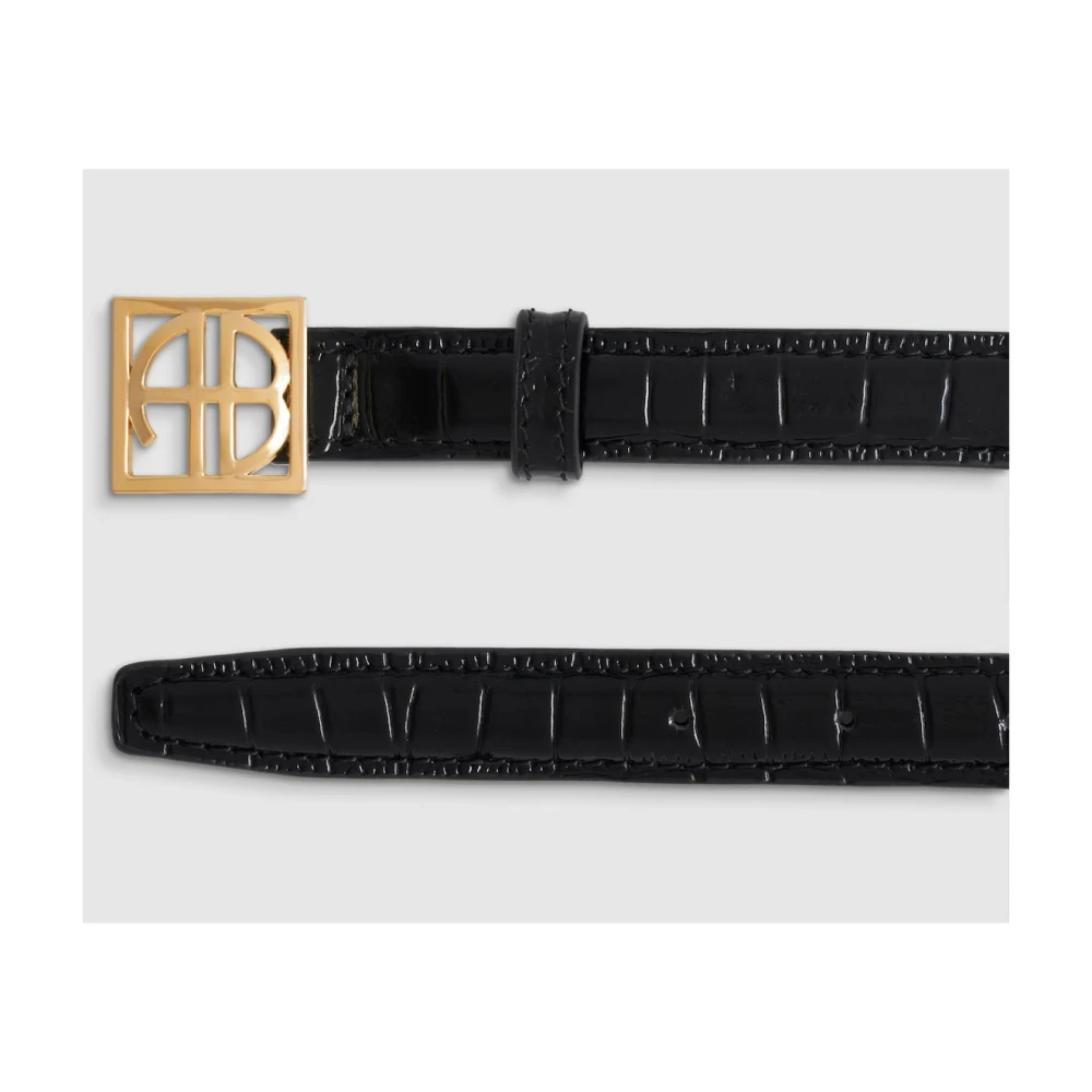 Anine Bing Monogram Crocodile Gestructureerde Lederen Riem Black Dames