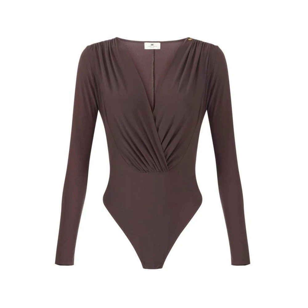 Elisabetta Franchi Brown Full-Body, Female, M, Stretch Georgette Bodysuit