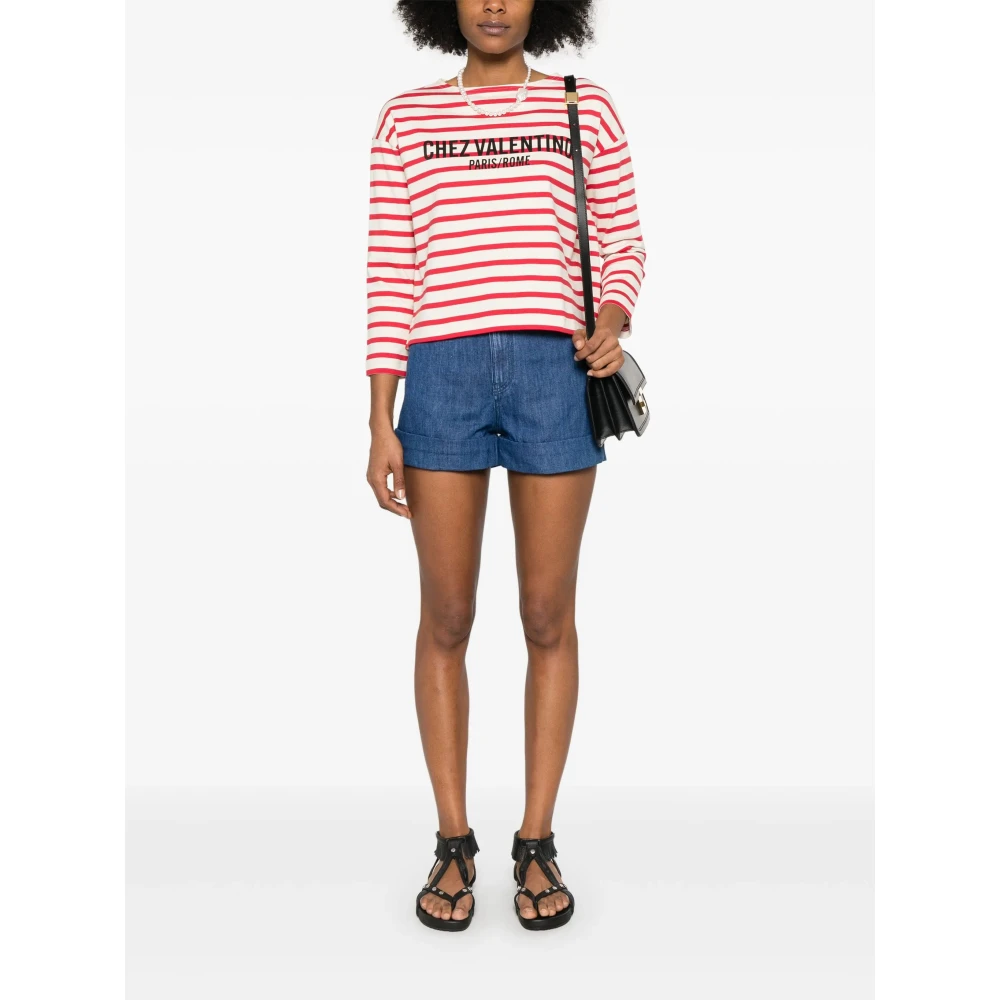 Valentino Garavani Gestreept Logo Longsleeve Shirt Red Dames