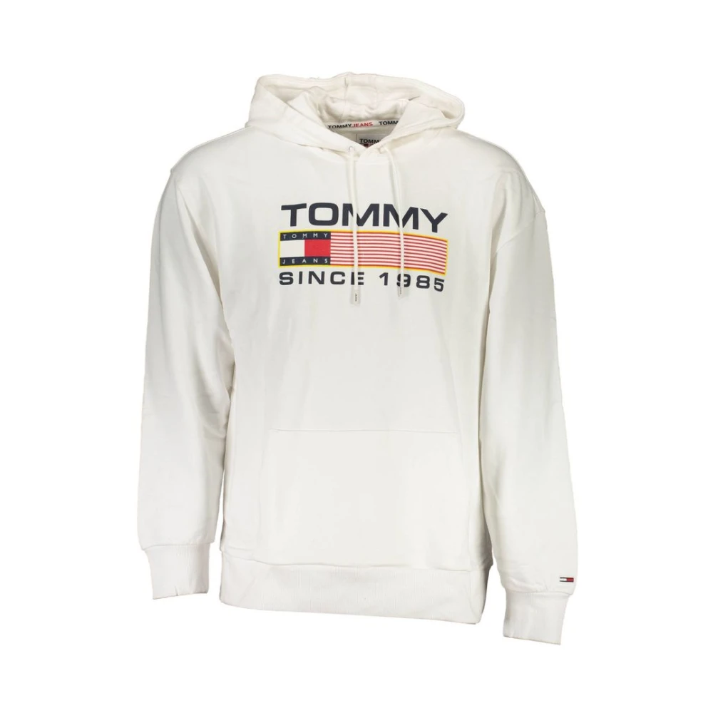 Tommy Hilfiger Men's White Hoodies, L, Cotton Hooded Jumper With Logo