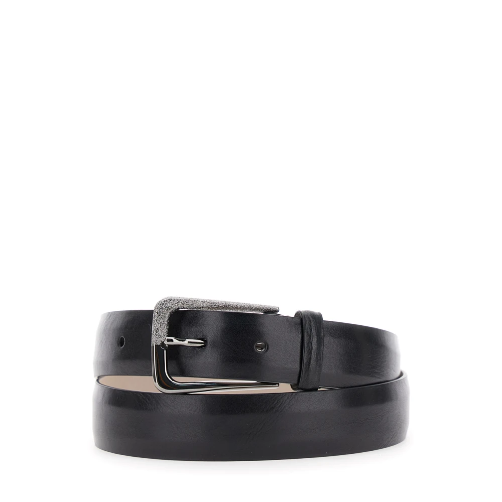 BRUNELLO CUCINELLI Zwarte leren riem met vierkante gesp Black Dames
