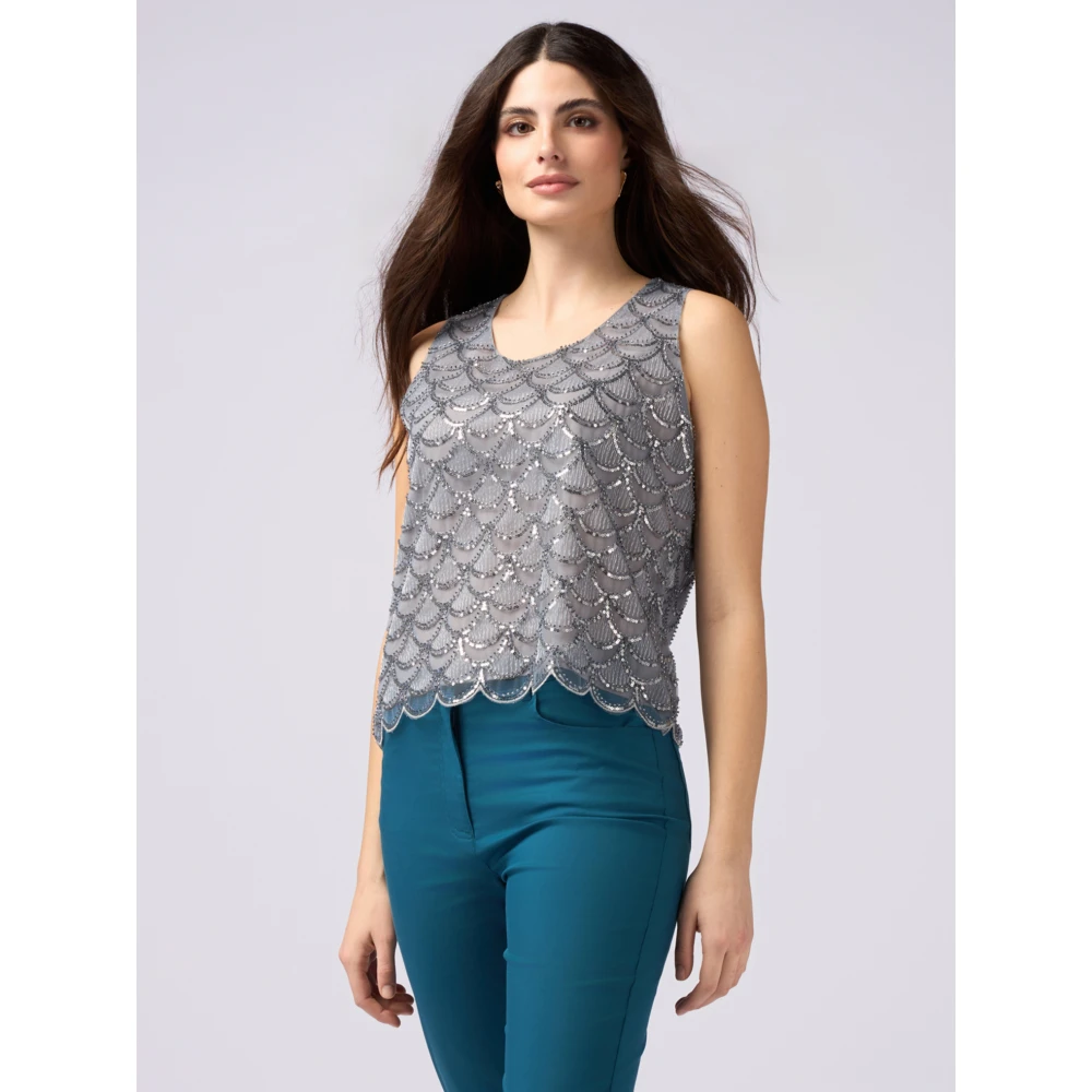 Oltre Top van tule en pailletten Gray Dames