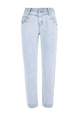 Studded Light Wash High-Waisted Jeans