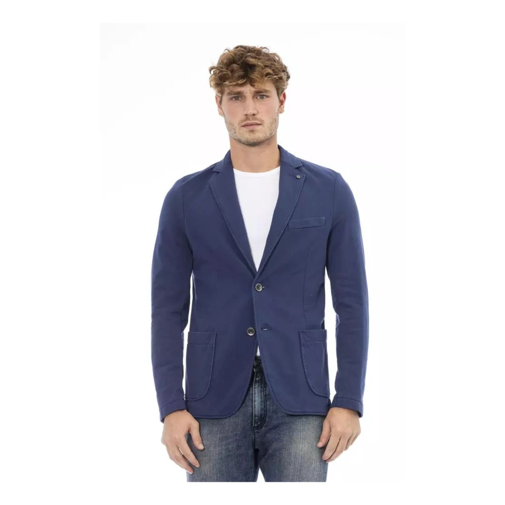 Distretto12 Blauwe Katoenen Blazer met Zakken Blue Heren