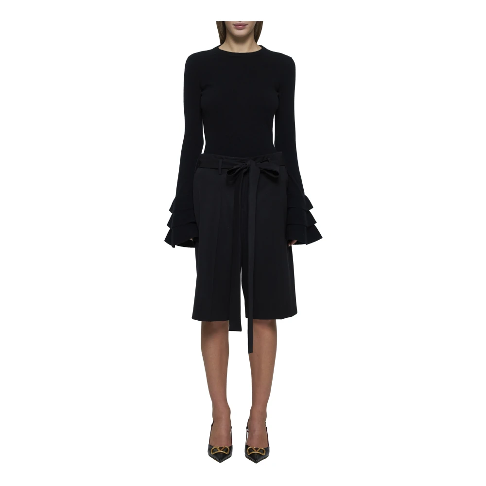 Valentino Zwarte wollen shorts met zelfbindende sjerp Black Dames