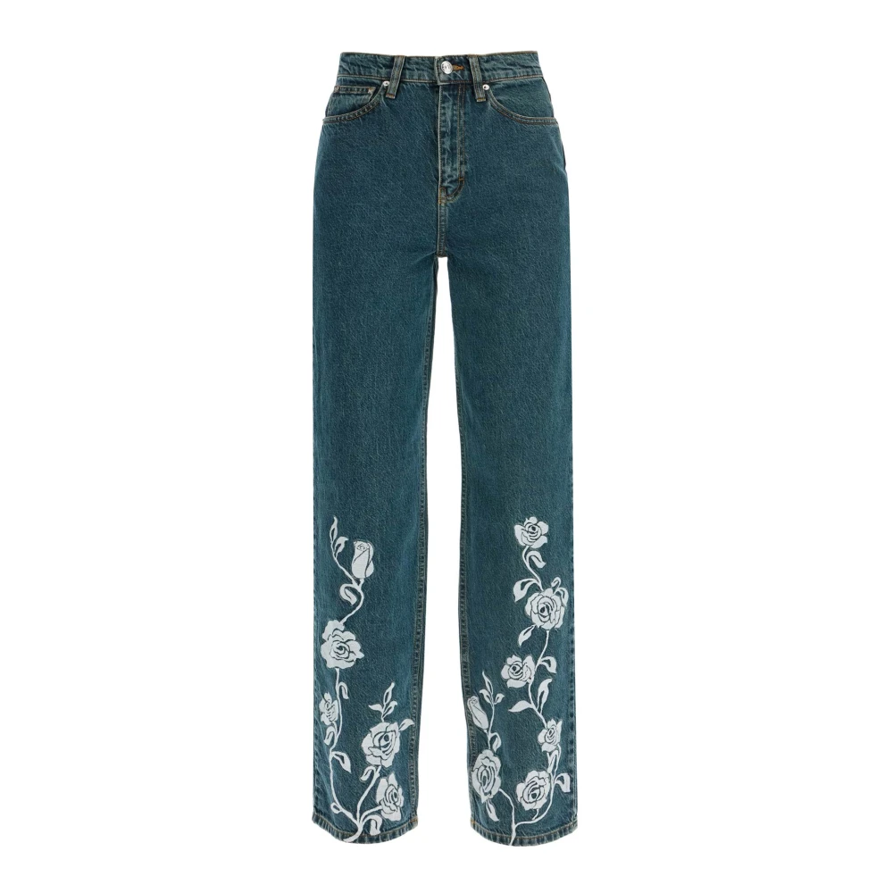 Rotate Birger Christensen Bloemen Geborduurde Denim Jeans Blue Dames