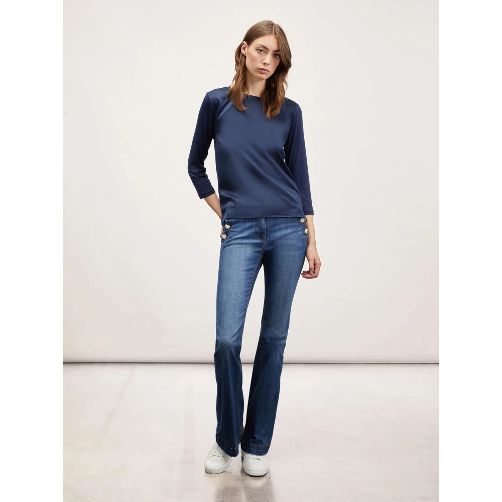 Motivi Basis T-shirt gemaakt van twee materialen Blue Dames