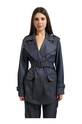 Kort Trenchcoat i Denim