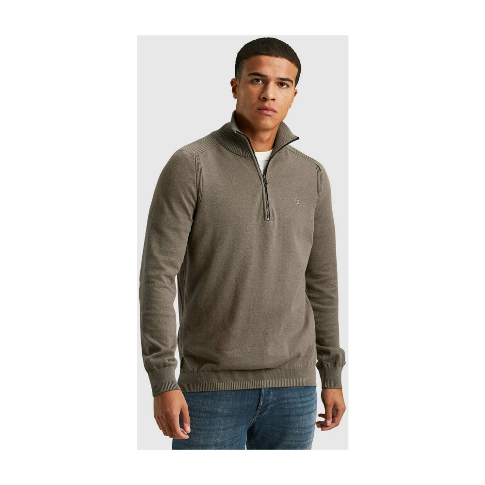 Cast Iron Half Zip Katoen Stretch Pullover Green Heren