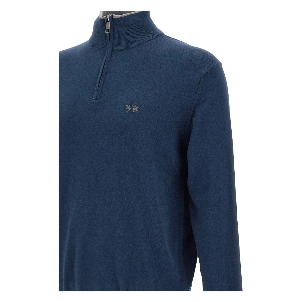 LA MARTINA Blauwe Katoen Wol Trui met Halve Rits Blue Heren