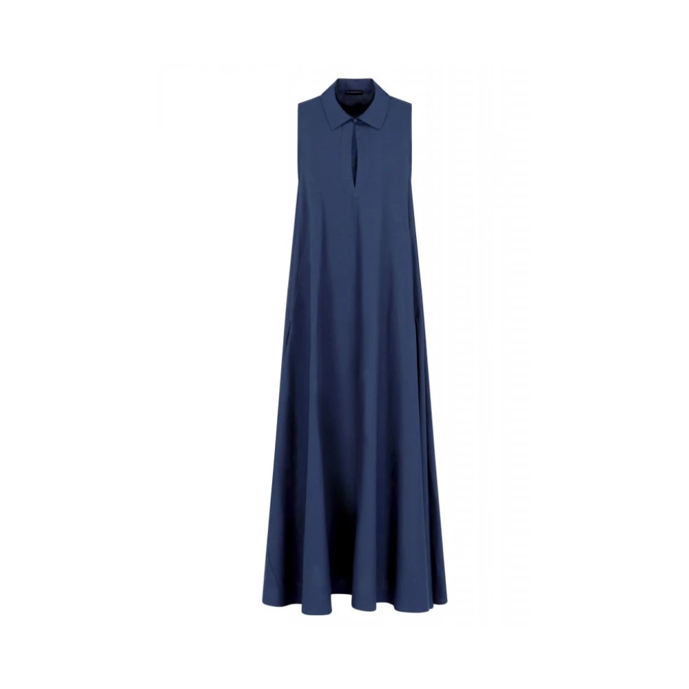 Emporio Armani Donna Blu Abito Lungo Svasato In Popeline