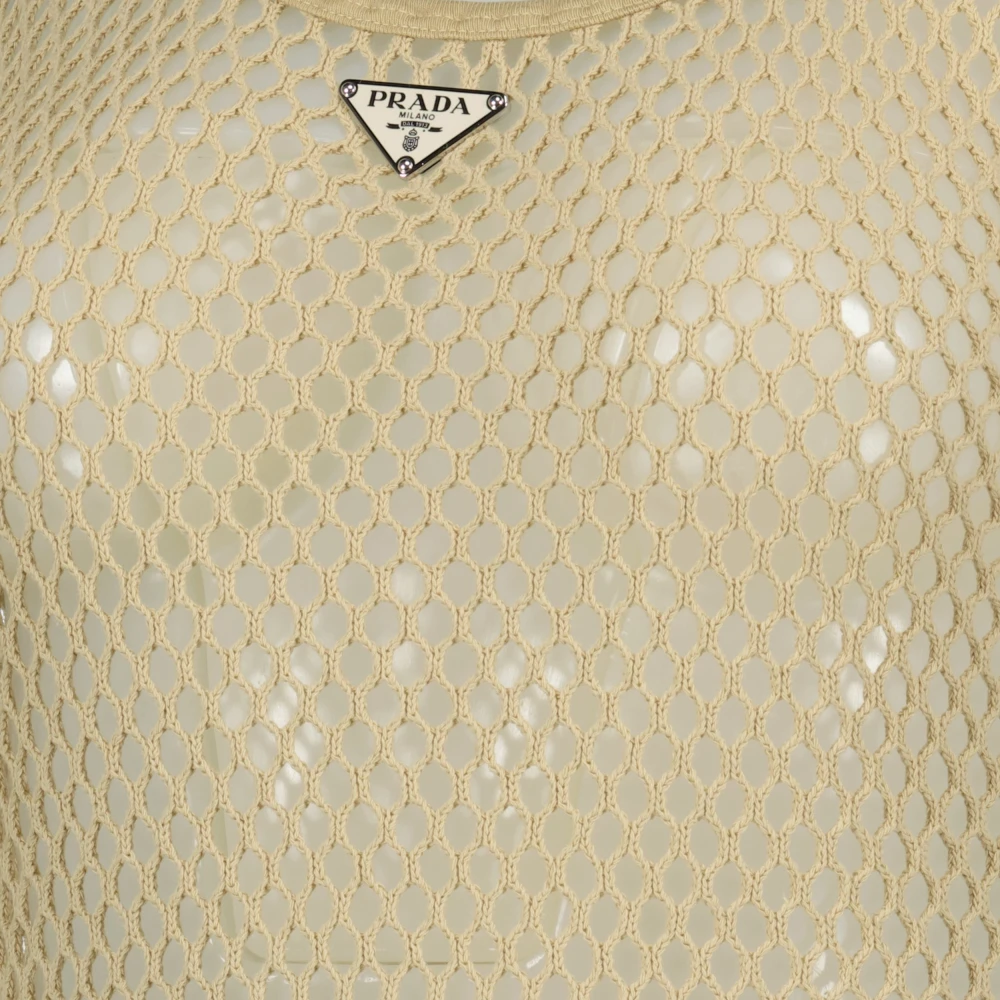 Prada Mesh Katoenen Hemdje Beige Dames