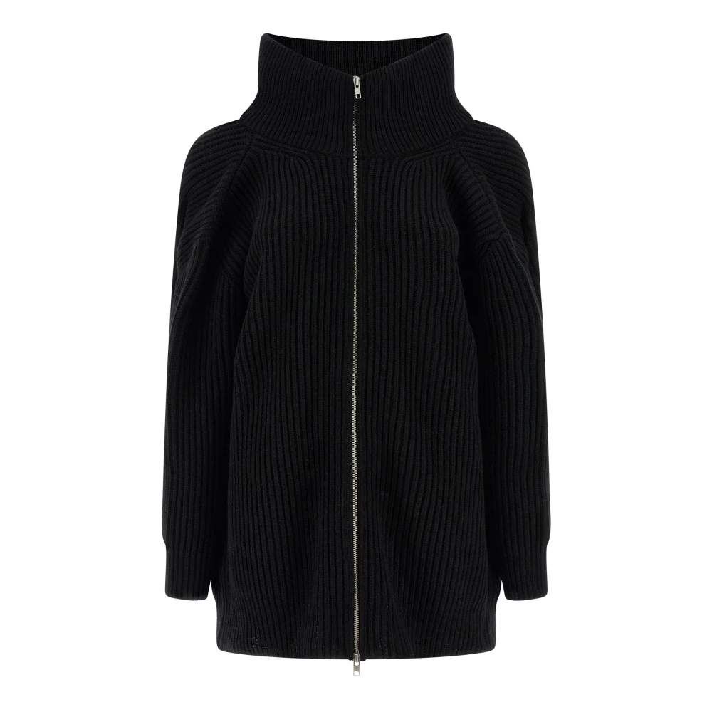 Mm6 Maison Margiela Women's Black Ribbed Knit Cardigan Dress - Knitted Dresses - S - Dresses
