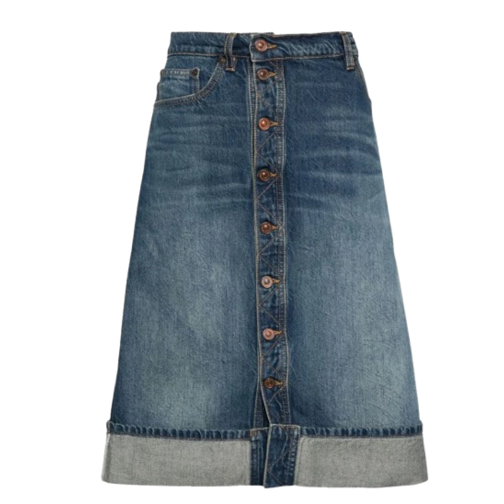 Victoria Beckham Whiskered Denim Midi Rok met Split Blue Dames