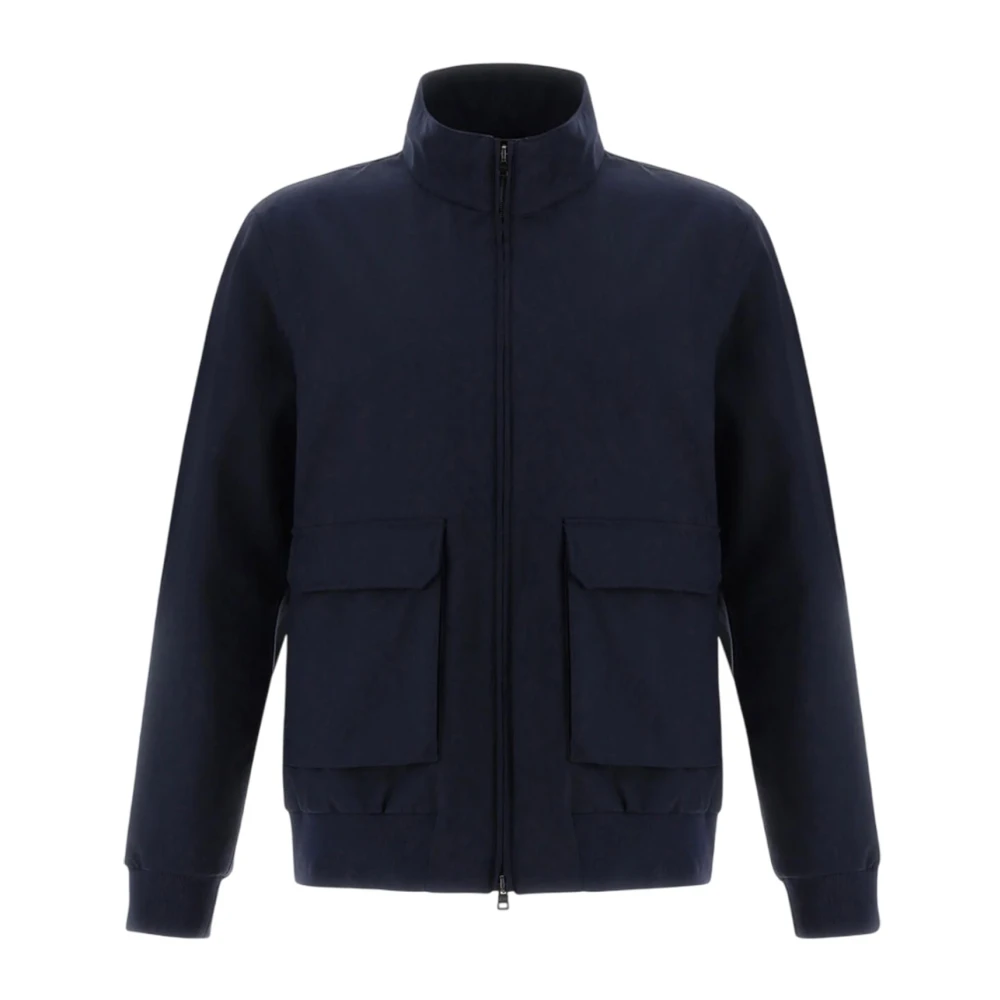 Herno Blauwe Jas met Ritssluiting en Hoge Kraag Blue Heren