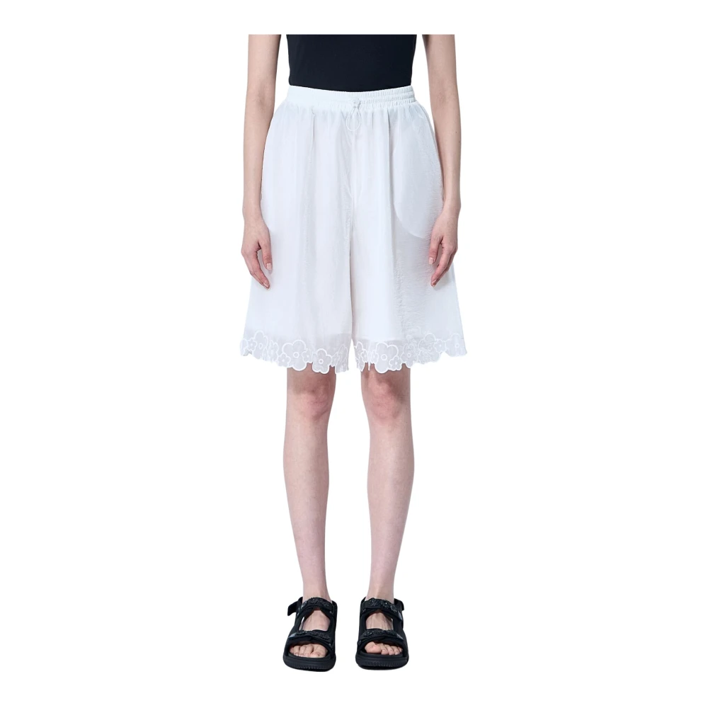 Cecilie Bahnsen Women's White Lace Trim Ripstop Shorts