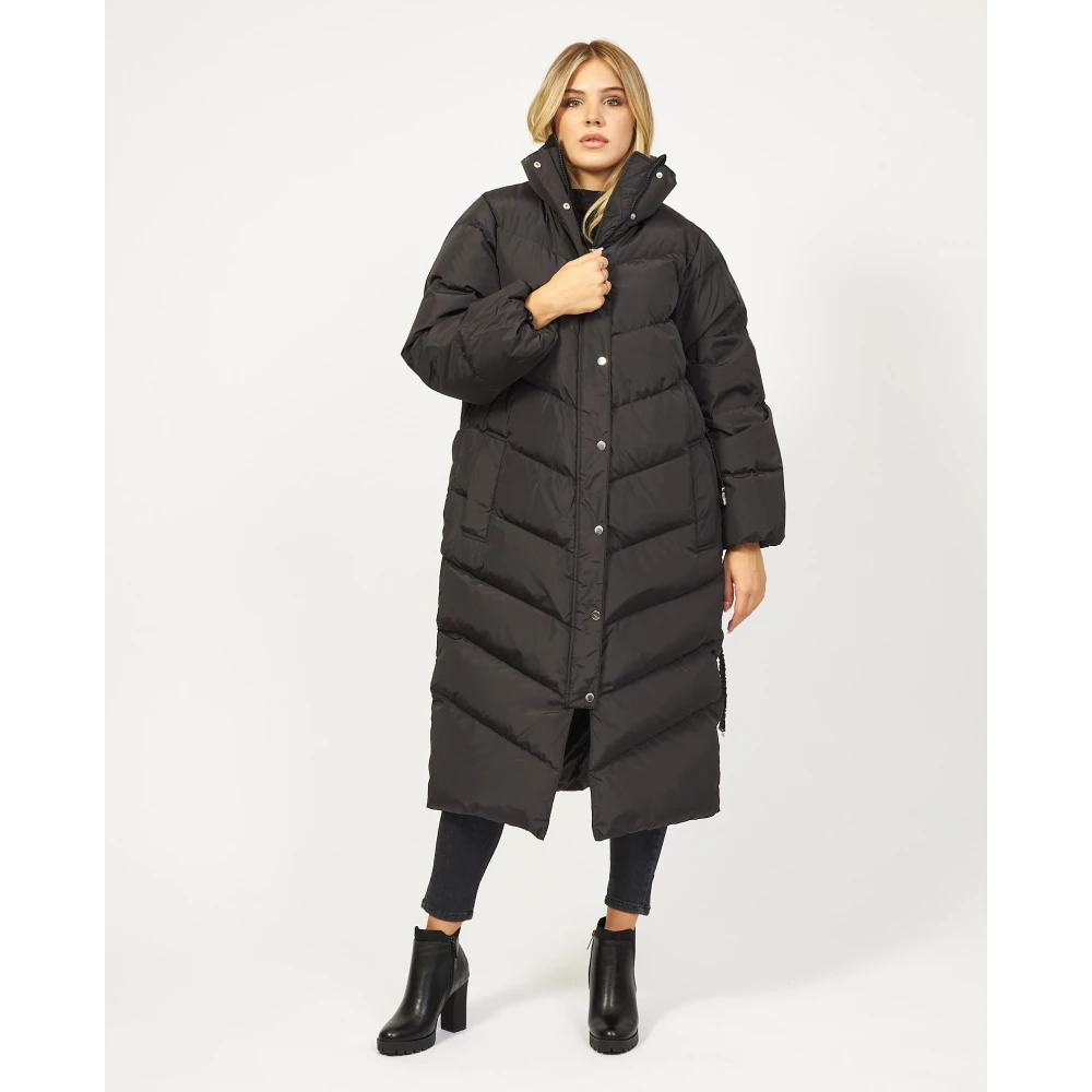 Boss Zwarte Lange Slim Fit Donsjas Black Dames