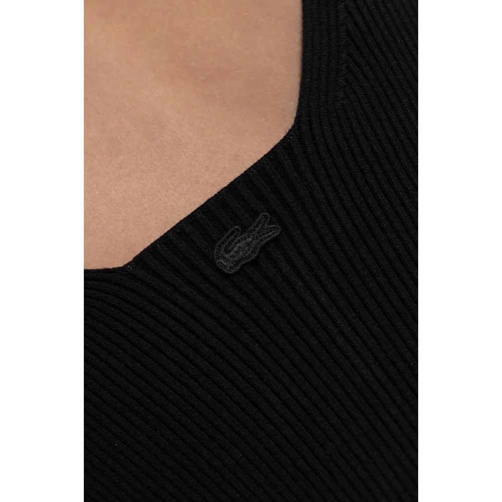 Lacoste Geribbelde jurk met bandjes Black Dames
