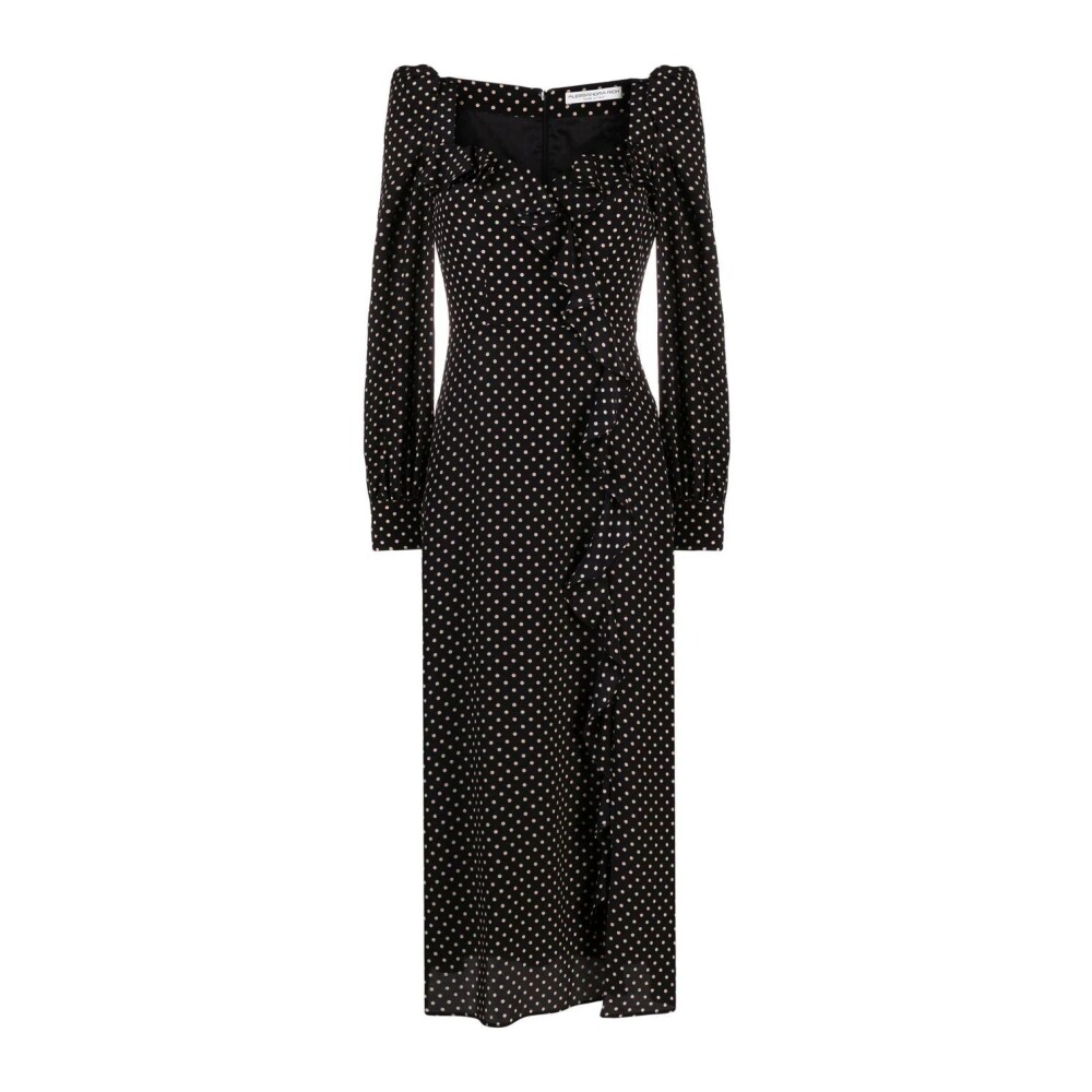 Black Polka Dot Silk Dress with Volant Alessandra Rich Women