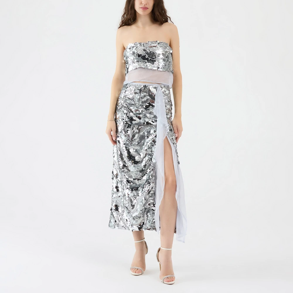 Sabina Musayev Pailletten en tule crop top Gray Dames