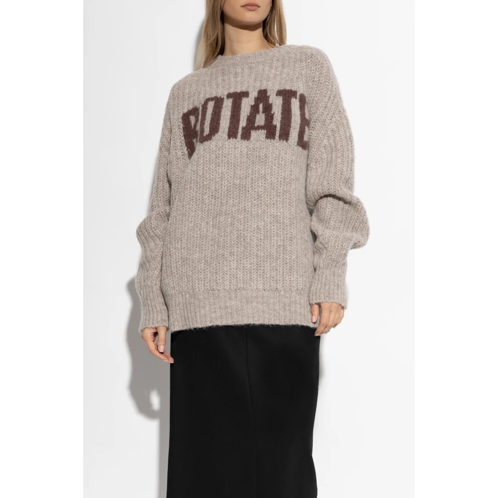 Rotate Birger Christensen Losvallende trui met geborduurd logo Gray Dames