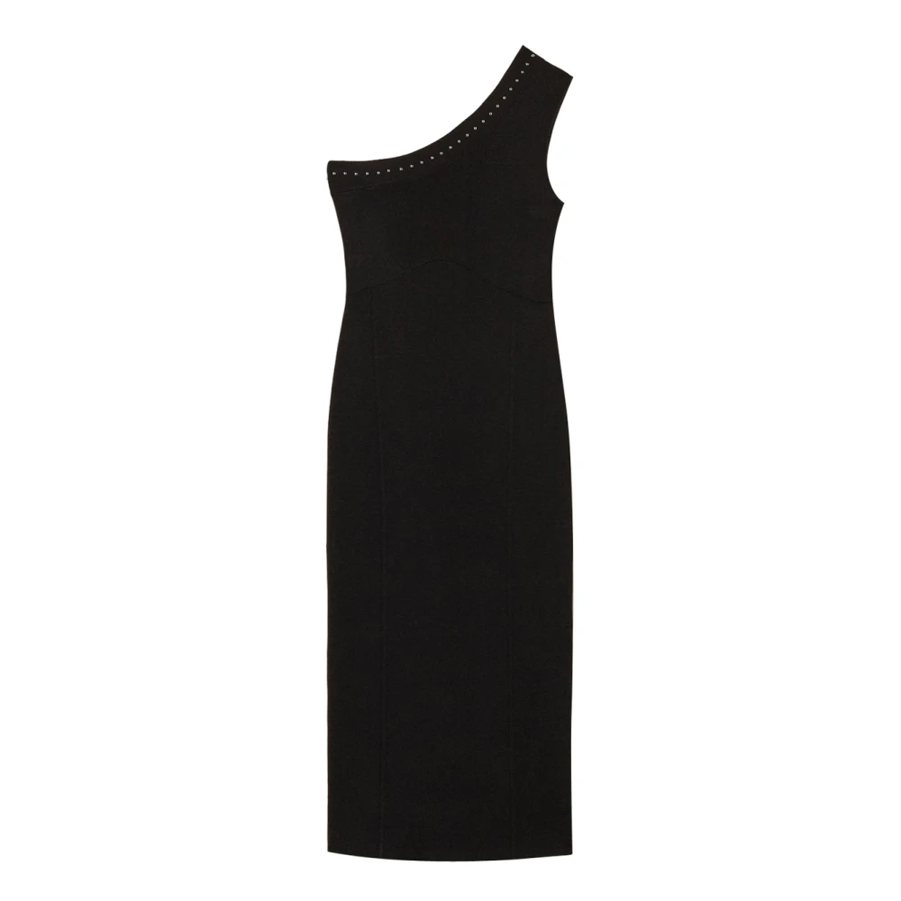 Actitude Women's Black Midi Dresses, M, One-Shoulder Longuette Dress