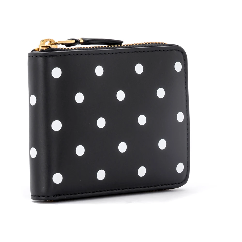Comme des Garçons Portemonnee van zwart leer met polka dots en rits Black Dames