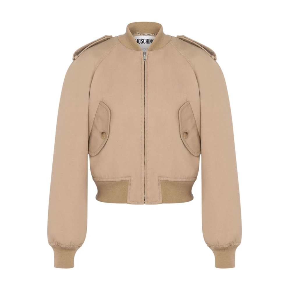 Moschino Beige Jacka med Bandkrage och Epauletter Beige, Dam