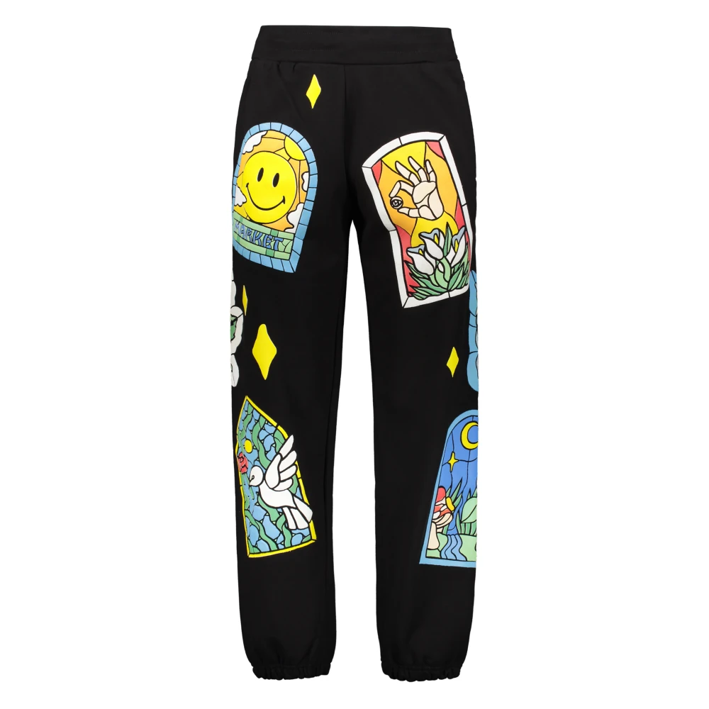 Market Smiley Katoenen Track-Pants met Reliëfprint Black Heren