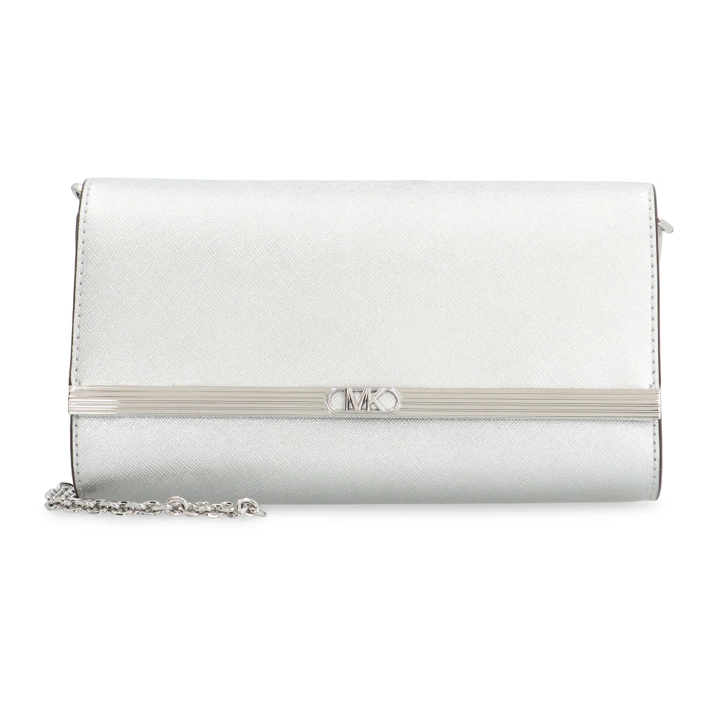 Michael Kors Vrouw Grijs Tassen Dames, One Size, Leer, Metallic Leren Clutch Met Kettingriem
