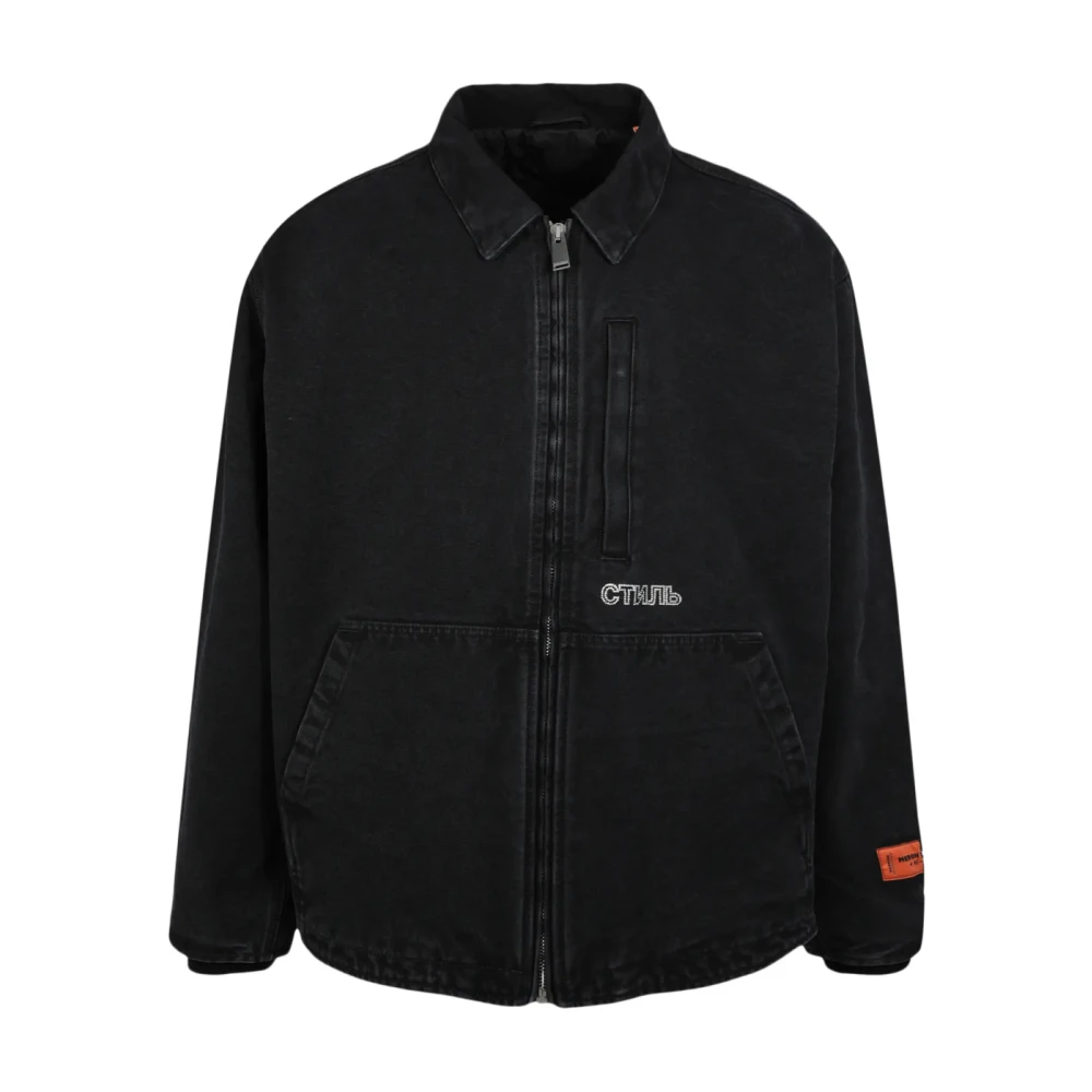 Heron Preston Men's Black Canvas Padded Jacket Zip Logo