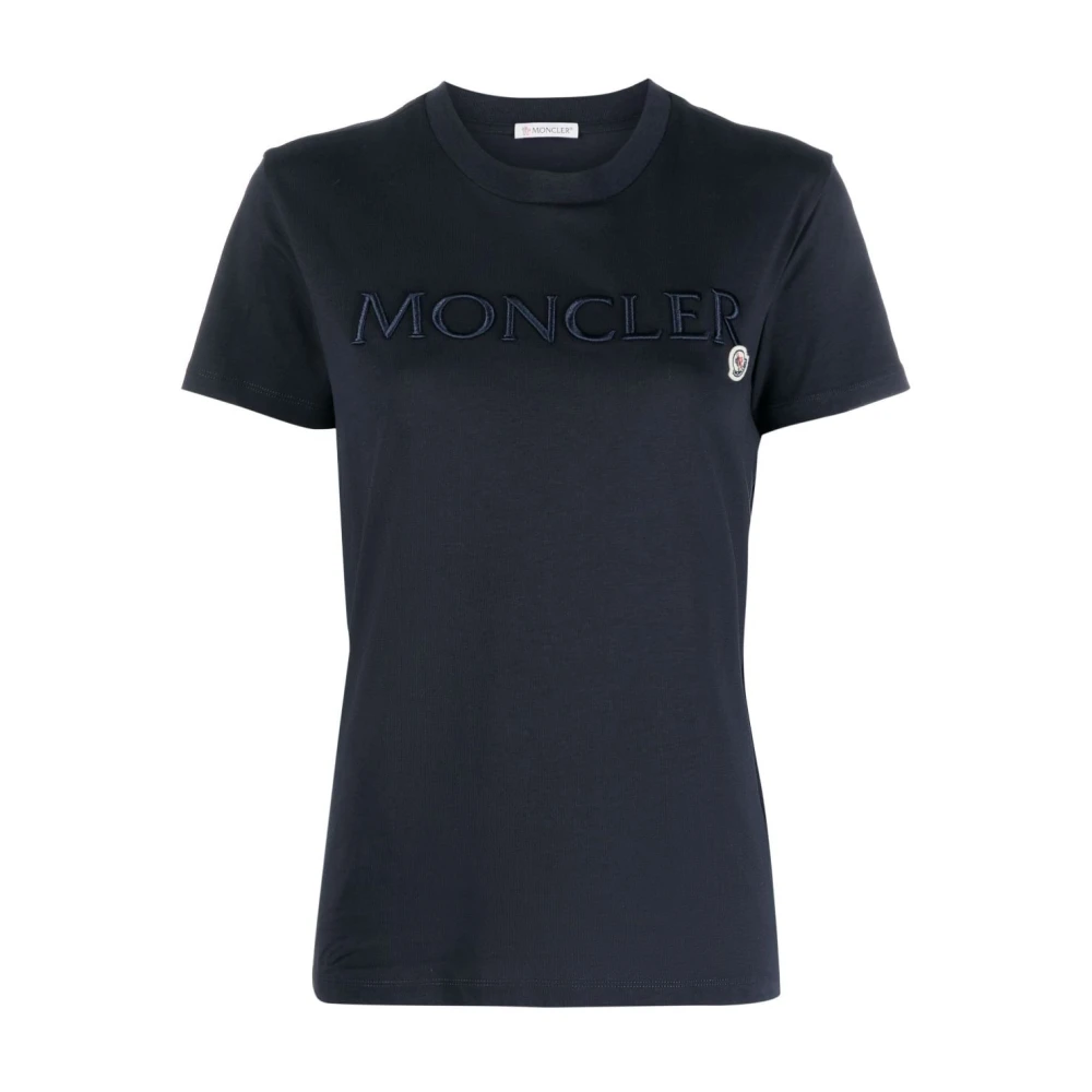 Moncler Blauw Geborduurd Logo T-shirt Blue Dames