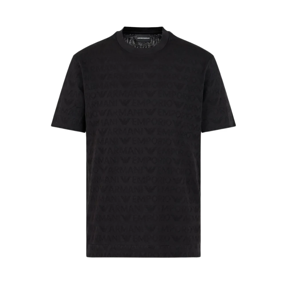 Emporio Armani Zwart Jacquard Gebreid T-shirt met Logo Black Heren