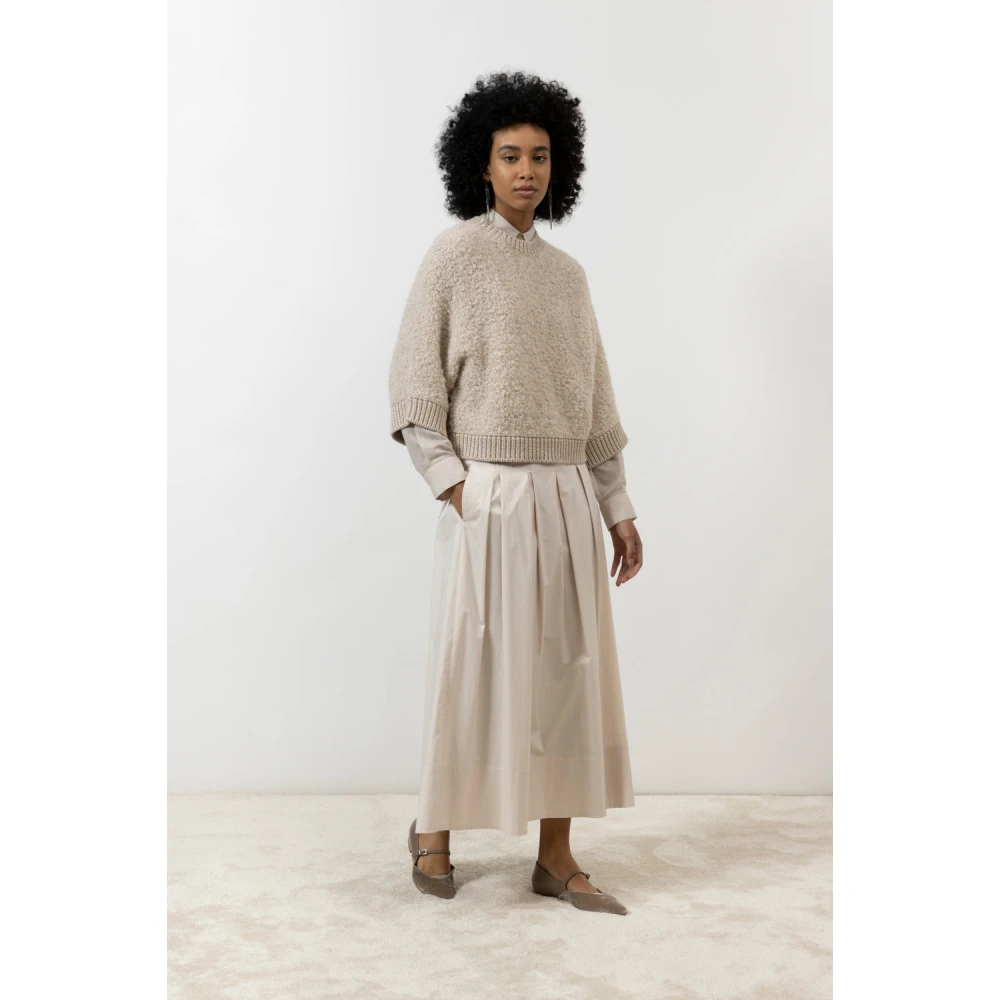 PESERICO Gedraaide katoenen lange geplooide rok Beige Dames